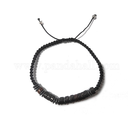Coconut & Non-magnetic Synthetic Hematite Braided Bead Bracelet BJEW-PH01415-07-1