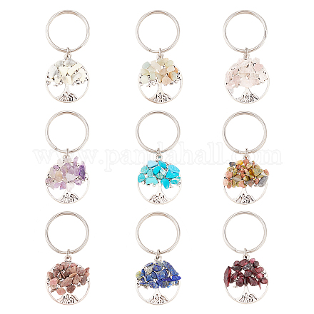 SUPERFINDINGS 18Pcs 9 Styles Tree of Life Keychain Natural Crystal Stone Handmade DIY Keychain Charm Pendant Gemstone Key Chain Charm for Handmade DIY Lucky Bag Charms Keyring KEYC-FH0001-15-1