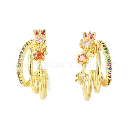 Colorful Cubic Zirconia Stud Claw with Flower Stud Earrings EJEW-F312-02G-1