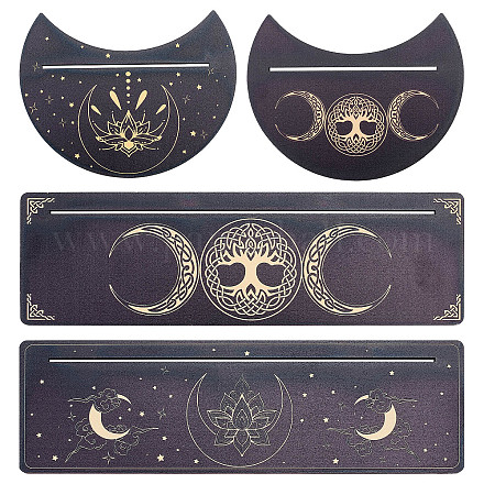 GORGECRAFT 4 Pieces Wooden Tarot Card Stand Holder Moon Lotus Tree of Life Pattern Tarot Card Black Altar Stand Rectangle Moon Shape Tarot Card Display Holder for Witch Divination Ceremonial Supplies DJEW-GF0001-48A-1