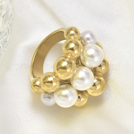 Кольца из хирургической нержавеющей стали 316L с круглыми бусинами из ракушечного жемчуга для женщин FS-WG2730F-02-1