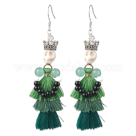 Серьги-подвески с кисточками из окрашенной синтетической бирюзы EJEW-TA00420-1