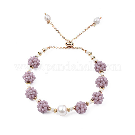 Bracelet coulissant tressé en perles naturelles et verre BJEW-N018-01A-1