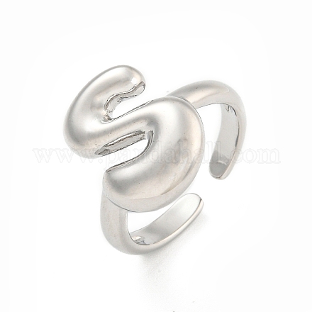 Латунные открытые манжеты с буквами для женщин RJEW-G313-01S-P-1