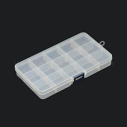 プラスチックビーズ収納ケース  調整可能な仕切りボックス  取り外し可能な  15のコンパートメント  長方形  透明  175x105x23mm CON-R011-49-1