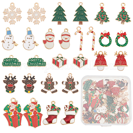 SUNNYCLUE 1 Box 56Pcs 16 Styles Christmas Charms Bulk Winter Snowflake Snowman Tree Candy Cane Gingerbread Man Enamel Charms for Jewelry Making Charms Findings DIY Necklace Earring Adults Craft ENAM-SC0003-73-1