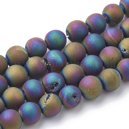 Electroplate Natural Druzy Geode Weathered Agate Beads Strands G-S284-10mm-04-1