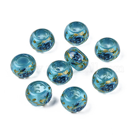 Perline di rondelle in acrilico trasparente con stampa floreale TACR-S160-01-B01-1