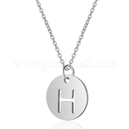 201 Stainless Steel Initial Pendants Necklaces NJEW-S069-TN507-H-1