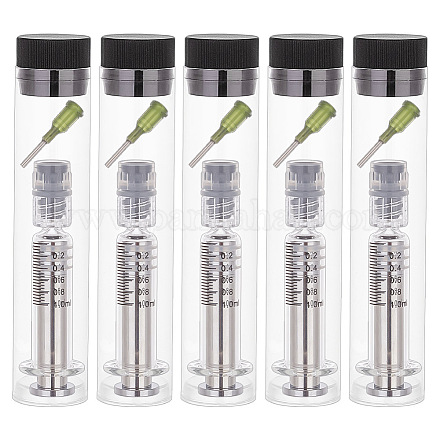 OLYCRAFT 5 Sets Reusable Glass Syringe 1ml Glass Luer Pets Syringe with Luer Locks & Blunt Tips Reusable Glass Dispensing Syringes for Industry or Labtoratory Liquids or Pet Feeding - Silver TOOL-WH0001-51A-1