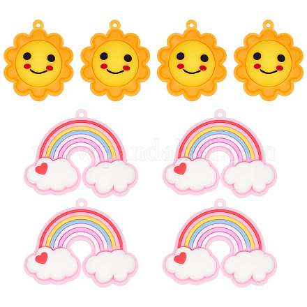 SUNNYCLUE 8Pcs Rainbow Charms Sun Charms 2 Inch Large Smile Sun Smiling Face Charm Big PVC Plastic Colorful Heart Rainbow Charms for Jewelry Making Charm Keychain Necklace DIY Supplies Purse Decor KY-SC0001-65-1