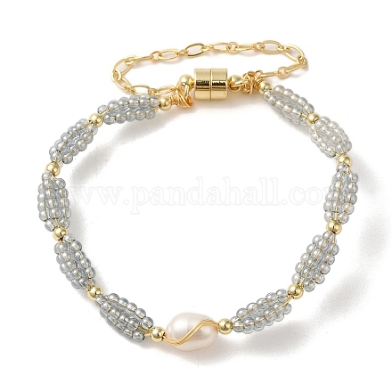 Pulseras de eslabones con cuentas de vidrio y perlas naturales BJEW-C051-42G-1