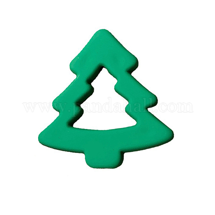 クリスマスをテーマにしたスプレー塗装の樹脂ビーズ  クリスマスツリー  グリーン  40.5x39.5mm XMAS-PW0001-216B-1