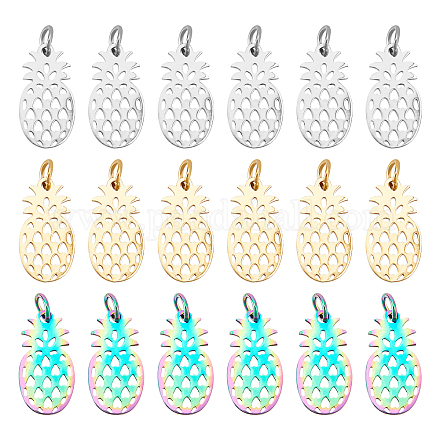 DICOSMETIC 18pcs 3 Colors 304 Stainless Steel Pineapple Shape Charms Tropical Fruit Pendants Metal Pineapple Pendants with Jump Ring for Necklace Bracelet Jewelry Making STAS-DC0002-88-1