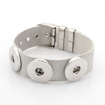 ユニセックス304ステンレス製の腕時計バンドブレスレット  亜鉛合金のスナップボタンを作ると  カドミウムフリー＆ニッケルフリー＆鉛フリー  ステンレス鋼色  215x18mm  ノブ：5~6mm MAK-O005-04-NR-1