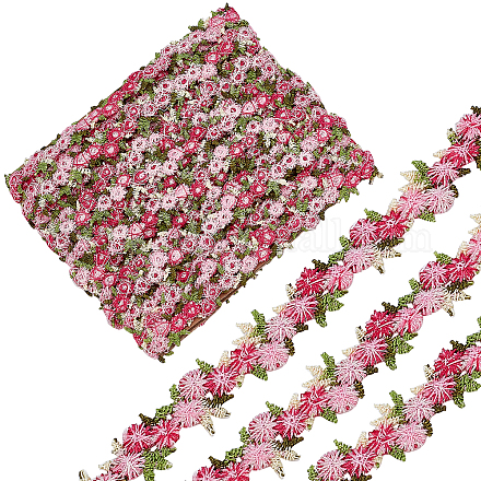 Gorgecraft 5 m de ruban de bordure en dentelle florale de 14 mm de largeur - Bordure florale rose foncé - Tissu en polyester brodé - Applique pour bricolage OCOR-GF0001-88B-1