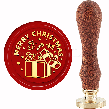 ハンドル付き真鍮ワックスシーリングスタンプ  DIYスクラップブッキング用  クリスマステーマの模様  3.5x1.18インチ（8.9x3cm） AJEW-WH0184-0646-1