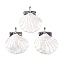 Natural Paua Shell & White Shell Carved Pendants, Shell Shape Charms with Brass Bails, Platinum, Rack Plating, Seashell Color, 40.5x40.5~42.5x4~4.5mm, Hole: 4.5x4mm