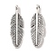 Tibetan Style Alloy Feather Pendants, Cadmium Free & Lead Free, Antique Silver, 29x8.5x3.5mm, Hole: 2mm