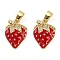 Brass Micro Pave Cubic Zirconia Enamel Pendants, Cadmium Free & Lead Free, Strawberry Charms, Real 18K Gold Plated, 14.5x11x4mm, Hole: 5x2.5mm