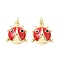 Brass Enamel Pendants, with Jump Rings, Ladybug Charms, Rack Plating, Real 18K Gold Plated, Lead Free & Cadmium Free, Long-Lasting Plated, Red, 18x14.5x5mm, Hole: 3.3mm