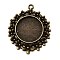 Vintage Tibetan Style Alloy Flower Pendant Cabochon Bezel Settings, Cadmium Free & Nickel Free & Lead Free, Antique Bronze, Flat Round Tray: 25mm, 49x41x3mm, Hole: 3mm, about 103pcs/kg
