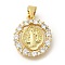 Rack Plating Brass with Cubic Zirconia Pendants, Long-Lasting Plated, Lead Free & Cadmium Free, Religion Pattern Charms, Real 18K Gold Plated, 17.5x15.5x2.5mm, Hole: 4mm