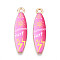 Alloy Enamel Pendants, Rack Plating, Surfboard Charm, Light Gold, Hot Pink, 35x9.1x2.2mm, Hole: 2mm