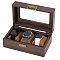 3-Slot Wood Covered with PU Leather Watch Storage Boxes with Glass Visible Window Hinged Lids and Lint Pillows Inside, Rectangle, Saddle Brown, 20.5x12x8.5cm