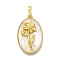 Brass Pave Shell Birth Flower Pendants, Oval Charms, Real 18K Gold Plated, Flower, 25x16x4~5mm, Hole: 4x6.5mm