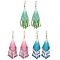 3Pair 304 Stainless Steel Boho Dangle Earrings, with Glass Beads, Golden, Mixed Color, 68x30mm, 3pair/set