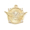 Brass Micro Pave Clear Cubic Zirconia Pendants, Flat Round with Wing Pattern, Cadmium Free & Nickel Free & Lead Free, Real 18K Gold Plated, 18x21x3mm, Hole: 1.4mm