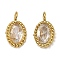 304 Stainless Steel Micro Pave Cubic Zirconia Charms, Oval, Golden, 12x6.5x2.5mm, Hole: 1.8mm