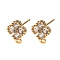 Flower Brass Micro Pave Cubic Zirconia Stud Earring Findings, with Loop, Long-Lasting Plated, Nickel Free, Real 18K Gold Plated, Clear, 11.5x9mm, Hole: 1.2mm, Pin: 0.9x12mm