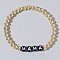 Mother's Day Brass Round Beads Strertch Bracelets, Acrylic Charm Jewelry for Women, Mama, Gold, Adjustable