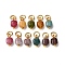 Natural Colorful Tourmaline Faceted Table Cut Cube Charms, with 304 Stainless Steel Jump Rings, Golden, 9.5x6x6mm, Hole: 3mm