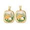 Brass Micro Pave Cubic Zirconia Pendants, Leaf, with Enamel and ABS Plastic Imitation Pearl, Cadmium Free & Lead Free, Rack Plating, Long-Lasting Plated, Real 18K Gold Plated, 22.5x16x5.5mm, Hole: 3.5x4.5mm