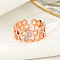 Fashionable Brass Micro Pave Cubic Zirconia Adjustable Cuff Rings, Honeycomb, Rose Gold, US Size 3(14mm)
