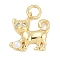 Rack Plating Brass Pendants, Cat Shape Charms, with Cubic Zirconia and ABS Imitation Pearl, Long-Lasting Plated, Lead Free & Cadmium Free, with Jump Ring, Real 18K Gold Plated, 12.5x13x3.5mm, Hole: 3mm