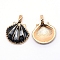 Alloy Enamel Pendants, Lead Free & Cadmium Free, Shell Shape, Light Gold, Black, 25x20x3.5mm, Hole: 4x3mm