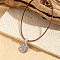 Alloy Textured Coin Pendant Adjustable Imitation Leather Cord Necklaces for Women, Saddle Brown, Antique Silver, 15.75~19.69 inch(40~50cm)