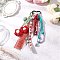 Handmade Woven Woolen Yarn Flower Pendant Decorations, with Polyester Cord and Chain, Heart Aluminum Clasps Chamrs for Bag Ornaments, Red, 210~220mm