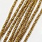 Electroplate Non-magnetic Synthetic Hematite Beads Strands, Faceted, Rondelle, Grade A, Golden Plated, 3x2mm, Hole: 1mm, about 200pcs/strand, 16 inch
