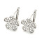 Brass Micro Pave Cubic Zirconia Hoop Earring Findings, Cadmium Free & Nickel Free & Lead Free, Flower, Real Platinum Plated, 13.5x11.5mm, Pin: 0.5mm
