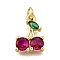 Rack Plating Brass Micro Pave Cubic Zirconia Pendants, Cherry, with Jump Ring, Cadmium Free & Lead Free, Long-Lasting Plated, Real 18K Gold Plated, 14.5x10.5x3.5mm, Hole: 3.5mm