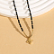 Stainless Steel Initial Pendant Faceted Round Natural Black Spinel Beaded Necklaces for Women, Golden, Letter M, 14.96 inch(38cm)