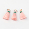 Nylon Thread Tassel Pendant Decorations, with Golden Iron Jump Rings, Random Color Binding Threads, Misty Rose, 13~16mm
