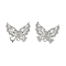 Brass Micro Pave Clear Cubic Zirconia Stud Earring Findings, Butterfly, Platinum, 14.5x17mm, Hole: 1.2mm, Pin: 10x1mm