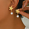 Elegant 201 Stainless Steel Stud Earrings, Golden, Starfish, 32x19mm