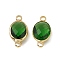 Transparent K9 Glass Connector Charms, with Golden Plated Brass Findings, Faceted, Oval Links, Emerald, 16.5x8.5x4mm, Hole: 1.8mm
